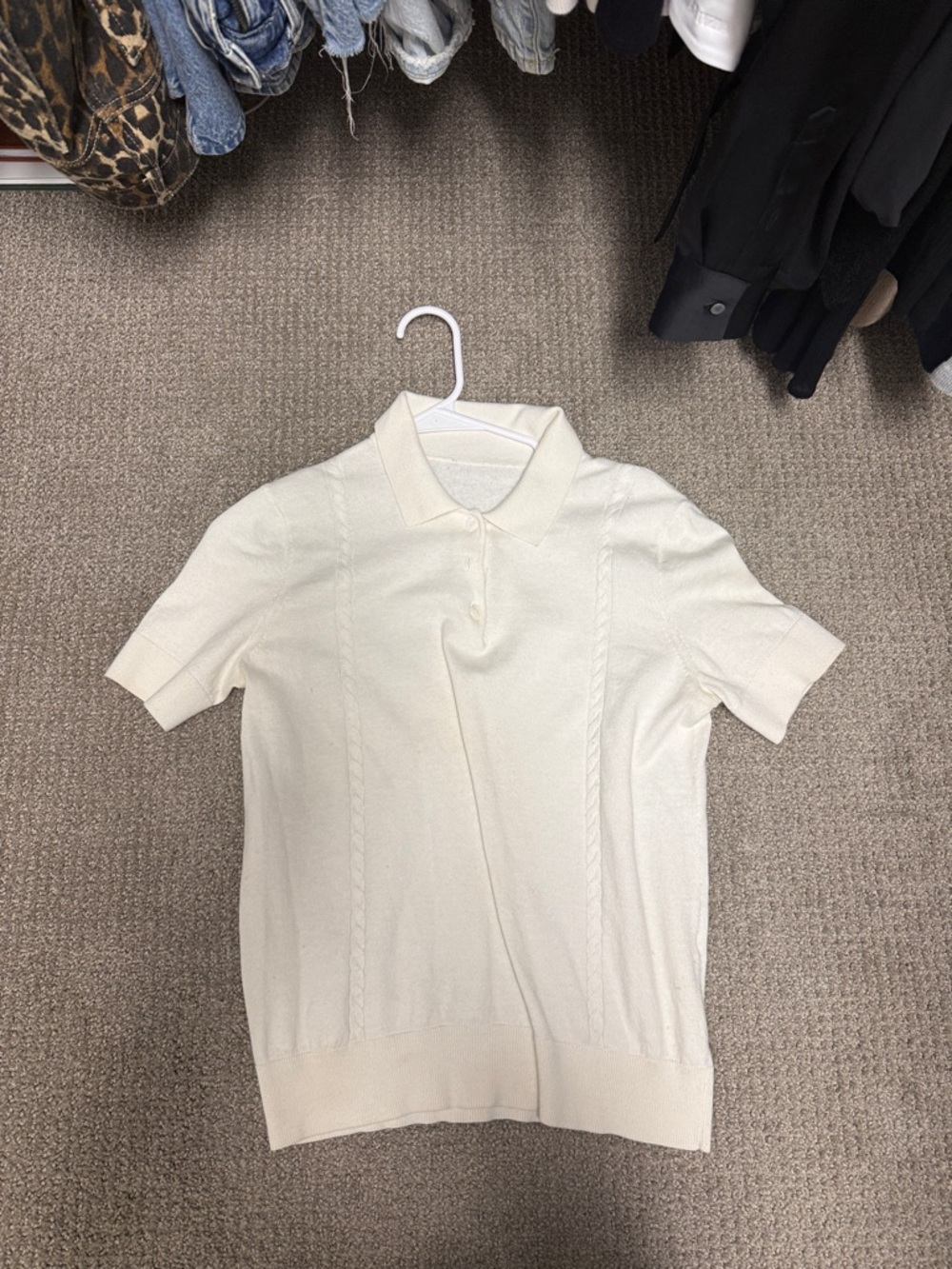 A.P.C. Cream Short Sleeve Polo Button-Down Knit Shirt